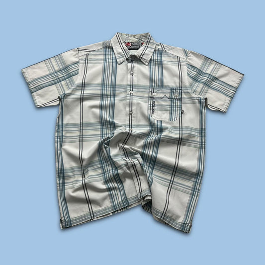 VINTAGE Y2K ANIMAL PLAID SHORT SLEEVE BUTTON SHIRT WHITE / BLUE