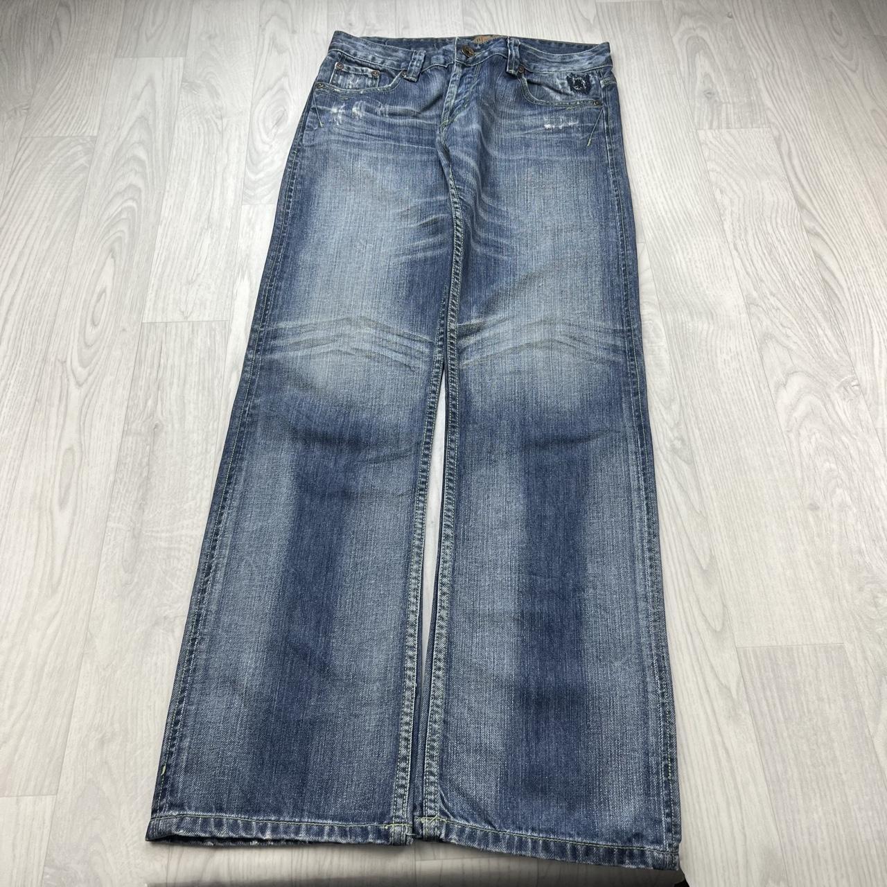 VINTAGE Y2K LEO EMBROIDERED STRAIGHT LEG JEANS NAVY BLUE
