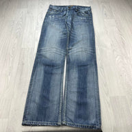 VINTAGE Y2K LEO EMBROIDERED STRAIGHT LEG JEANS NAVY BLUE