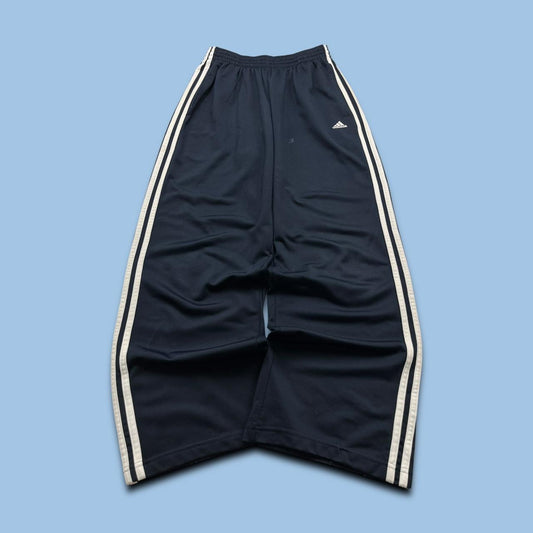 VINTAGE Y2K ADIDAS SIDE STRIPE BAGGY TRACKSUIT BOTTOMS NAVY WHITE (M)