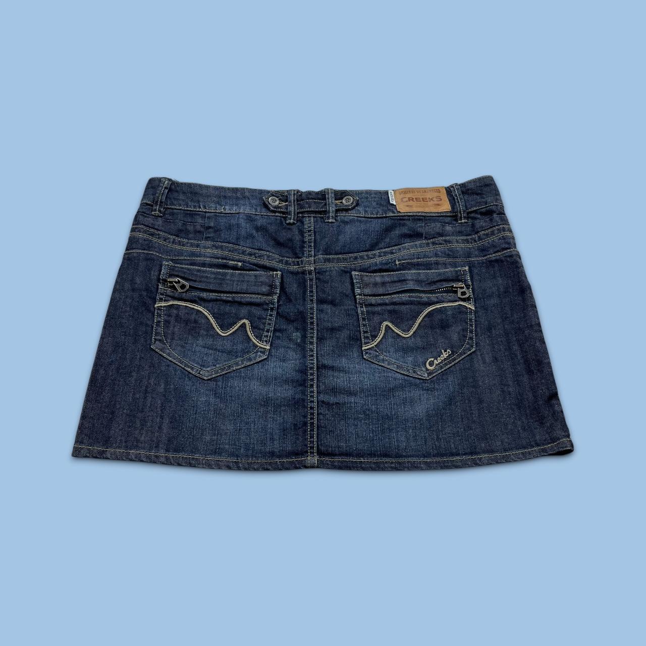 VINTAGE Y2K CREEKS DENIM EMBROIDERED MINI SKIRT NAVY BLUE