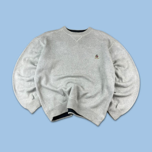 VINTAGE Y2K TOMMY HILFIGER CHUNKY ESSENTIAL KNITTED JUMPER GREY