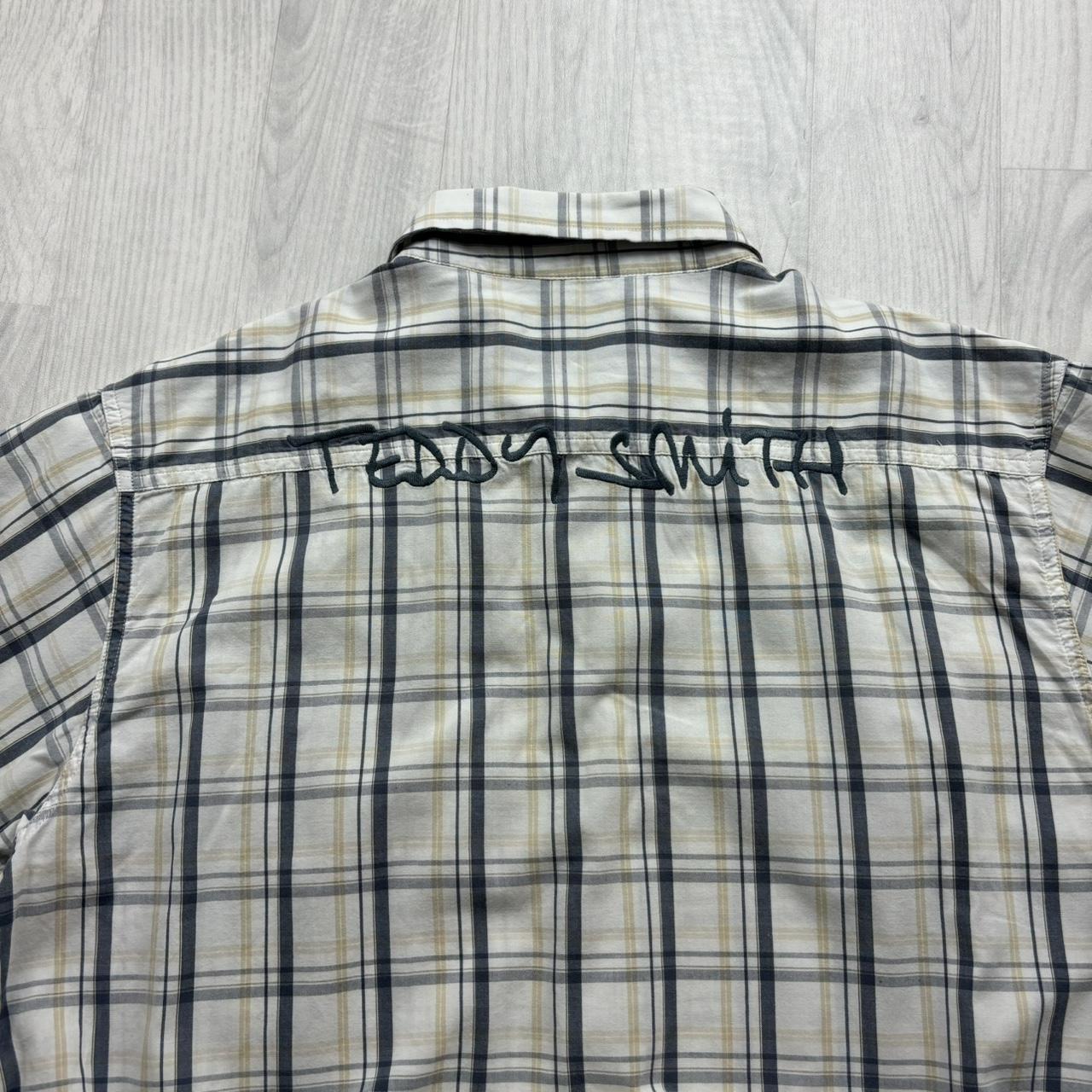 VINTAGE Y2K TEDDY SMITH PLAID SHORT SLEEVE SHIRT WHITE / NAVY