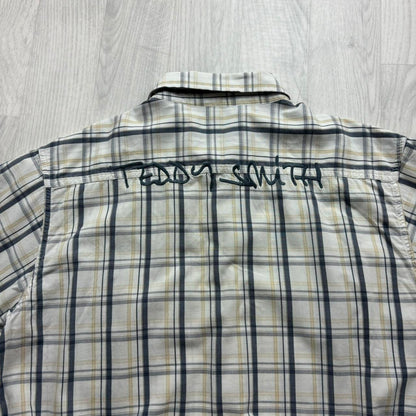 VINTAGE Y2K TEDDY SMITH PLAID SHORT SLEEVE SHIRT WHITE / NAVY