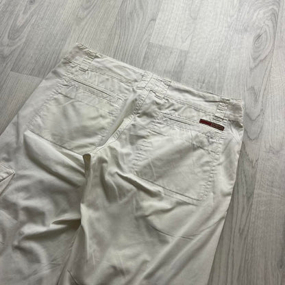 VINTAGE Y2K BAGGY LOW RISE CARGO TROUSERS WHITE