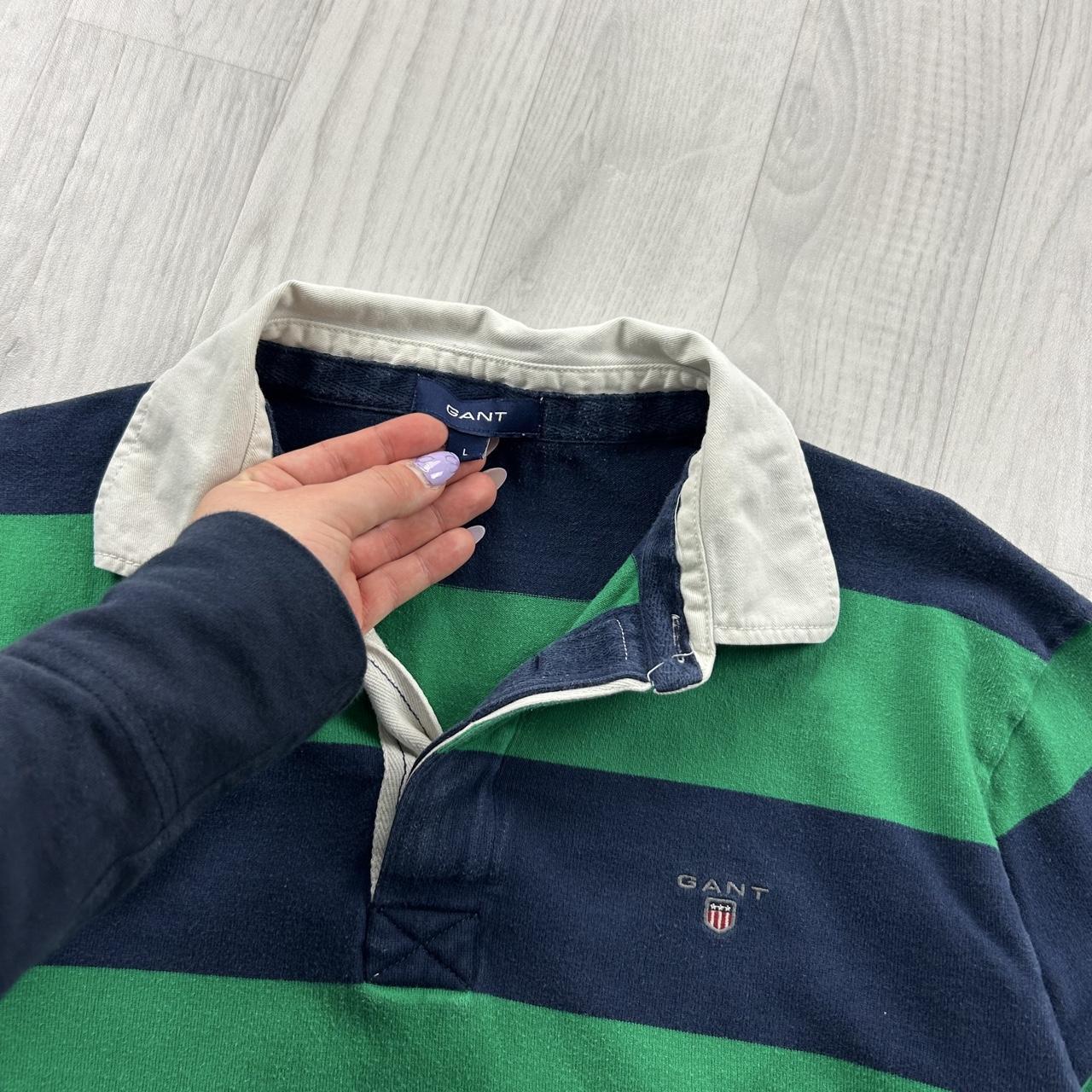 VINTAGE Y2K GANT STRIPED LONG SLEEVE RUGBY POLO SHIRT GREEN NAVY