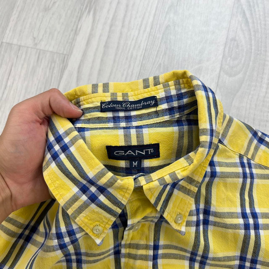 VINTAGE 00s GANT CHECKERED CROPPED SHORT SLEEVE BUTTON UP SHIRT YELLOW