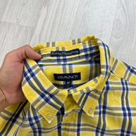 VINTAGE 00s GANT CHECKERED CROPPED SHORT SLEEVE BUTTON UP SHIRT YELLOW