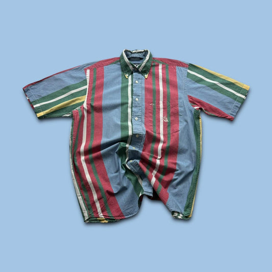 VINTAGE Y2K NAUTICA STRIPED SHORT SLEEVE SHIRT BLUE RED GREEN