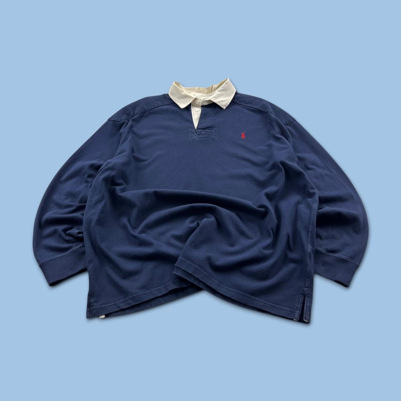 VINTAGE Y2K RALPH LAUREN PLAIN LONG SLEEVE RUGBY POLO SHIRT NAVY