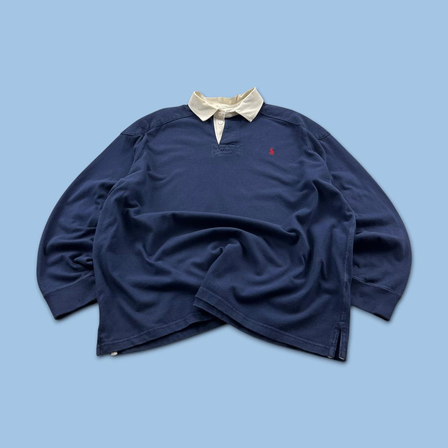 VINTAGE Y2K RALPH LAUREN PLAIN LONG SLEEVE RUGBY POLO SHIRT NAVY