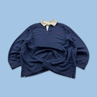 VINTAGE Y2K RALPH LAUREN PLAIN LONG SLEEVE RUGBY POLO SHIRT NAVY