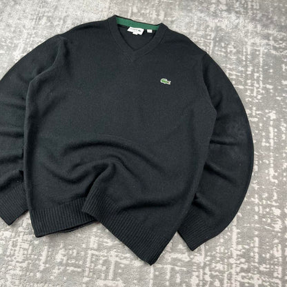 VINTAGE Y2K LACOSTE WOOL KNITTED JUMPER BLACK