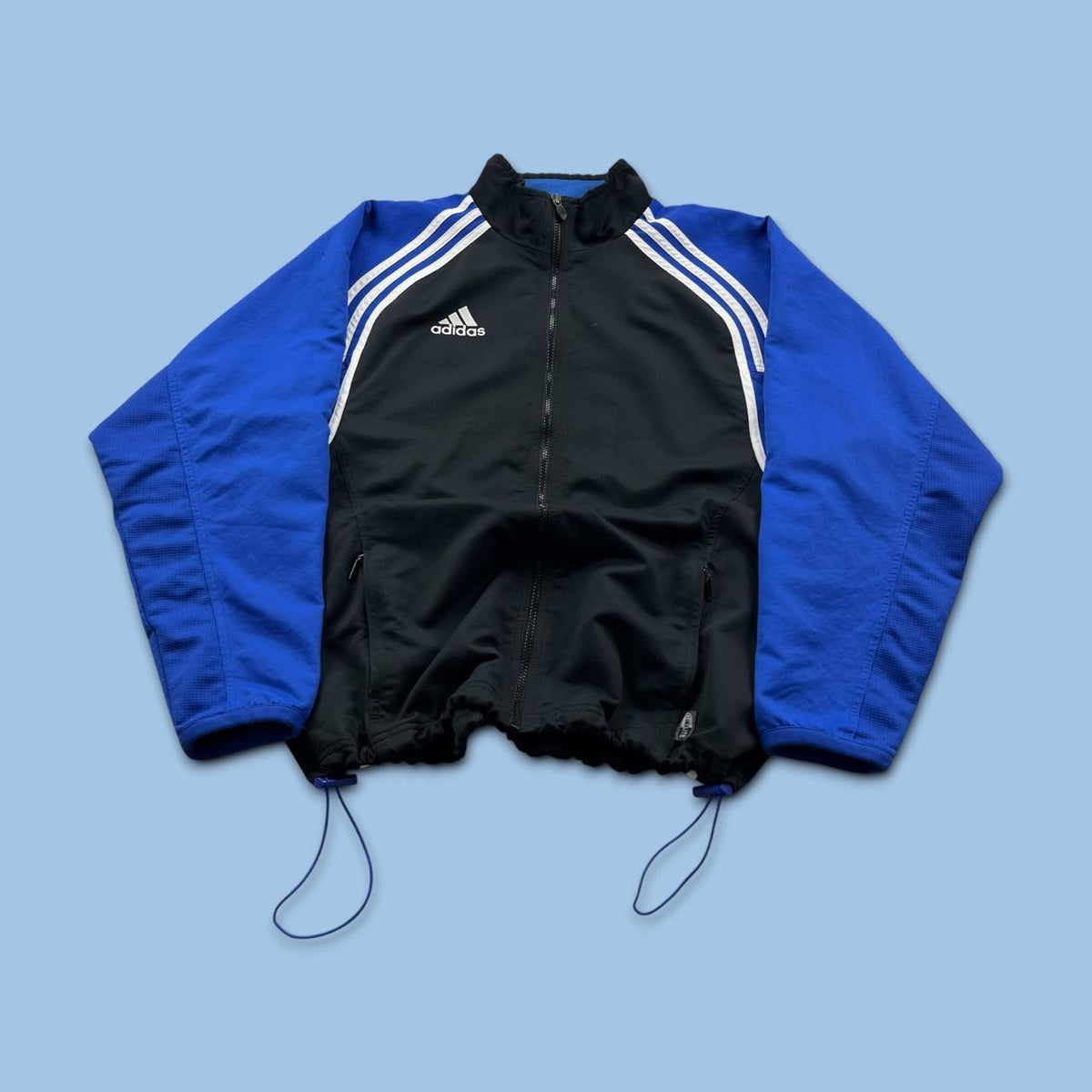 VINTAGE 90s ADIDAS WINDBREAKER TRACK JACKET BLACK / BLUE