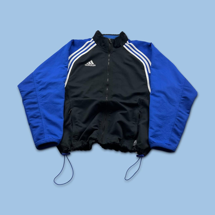 VINTAGE 90s ADIDAS WINDBREAKER TRACK JACKET BLACK / BLUE
