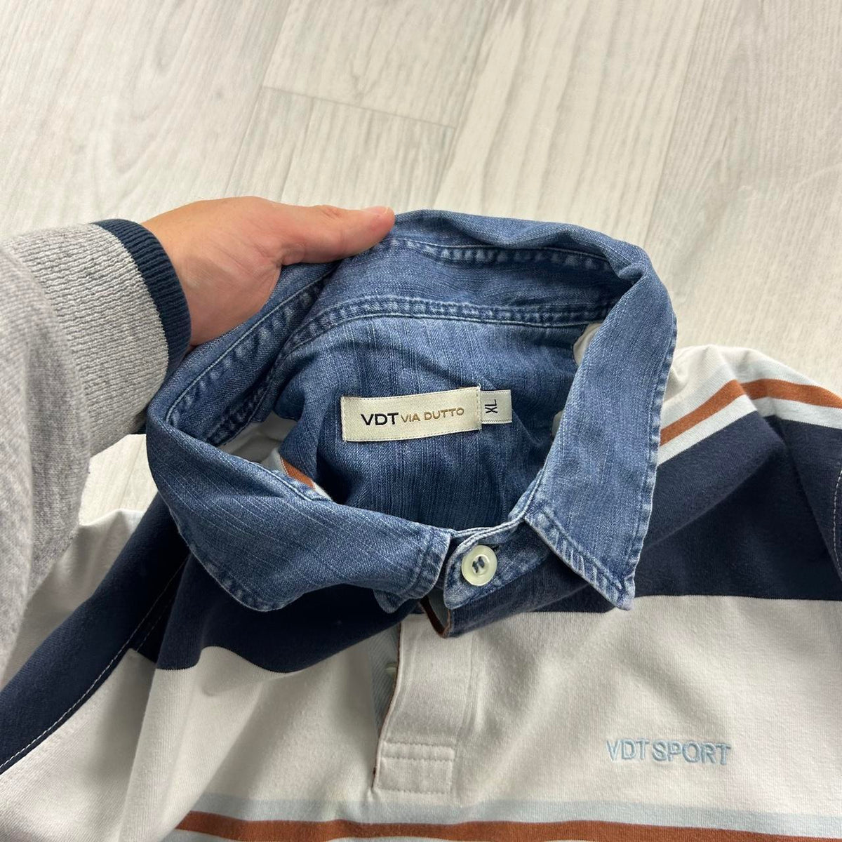 VINTAGE Y2K STRIPED LONG SLEEVE RUGBY POLO SHIRT NAVY / WHITE