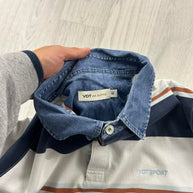 VINTAGE Y2K STRIPED LONG SLEEVE RUGBY POLO SHIRT NAVY / WHITE