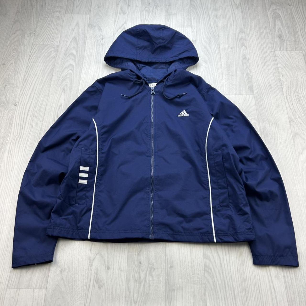 VINTAGE Y2K ADIDAS HOODED WINDBREAKER JACKET NAVY