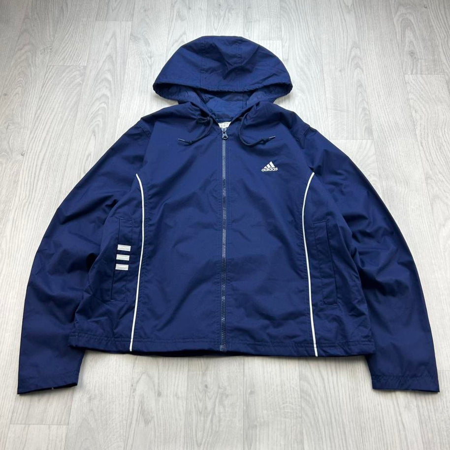 VINTAGE Y2K ADIDAS HOODED WINDBREAKER JACKET NAVY