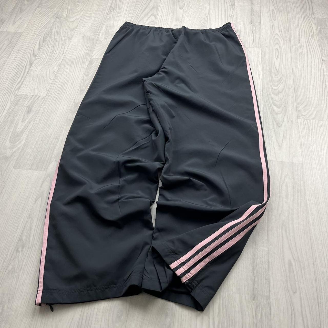 VINTAGE Y2K ADIDAS SIDE STRIPE BAGGY TRACKSUIT BOTTOMS GREY PINK (L Ws)