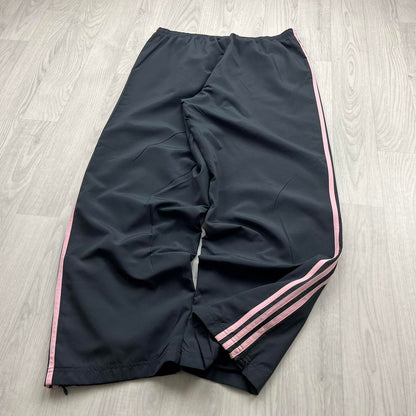 VINTAGE Y2K ADIDAS SIDE STRIPE BAGGY TRACKSUIT BOTTOMS GREY PINK (L Ws)