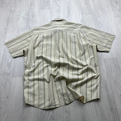 VINTAGE Y2K QUIKSILVER STRIPED SHORT SLEEVE SHIRT CREAM