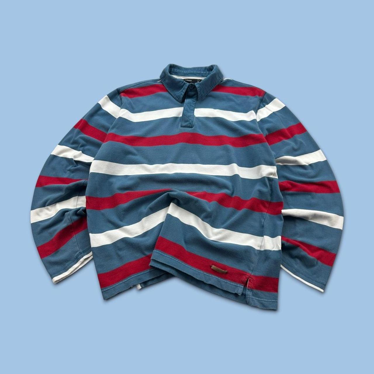 VINTAGE Y2K STRIPED LONG SLEEVE RUGBY POLO SHIRT BLUE / RED