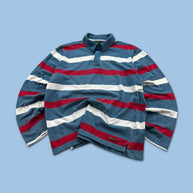 VINTAGE Y2K STRIPED LONG SLEEVE RUGBY POLO SHIRT BLUE / RED