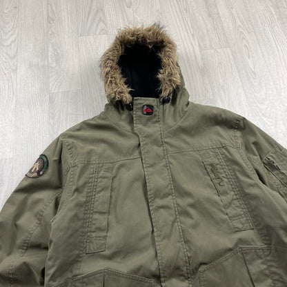 VINTAGE Y2K QUIKSILVER SKI HOODED PARKER JACKET KHAKI