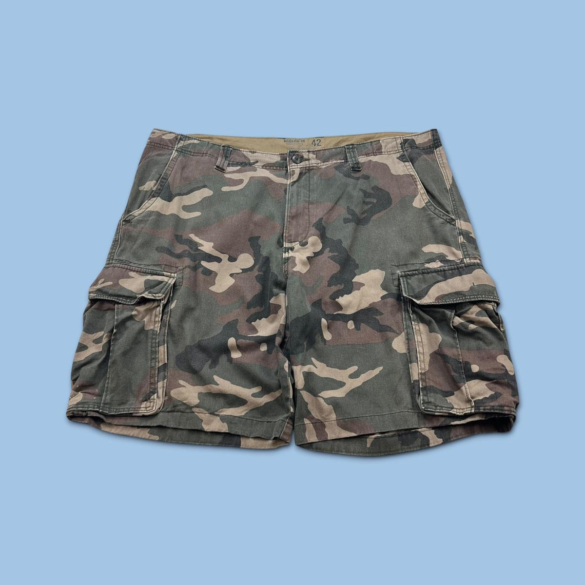 VINTAGE Y2K OLD NAVY BAGGY CAMO CARGO SHORTS KHAKI GREEN