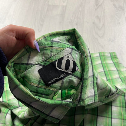 VINTAGE Y2K ANIMAL CHECKERED SHORT SLEEVE SHIRT GREEN