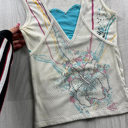 VINTAGE Y2K GRAPHIC VEST TOP WHITE
