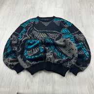 VINTAGE 90s FUNKY PATTERN KNITTED JUMPER BLACK / GREY