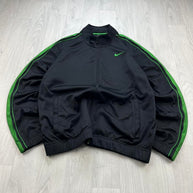 VINTAGE Y2K NIKE SIDE STRIPE ZIP UP TRACK JACKET BLACK / GREEN
