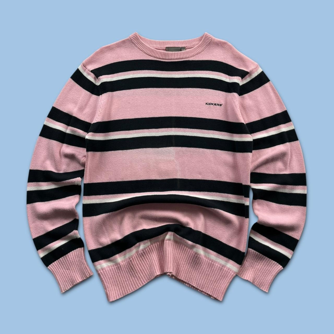 VINTAGE Y2K KICKERS STRIPED KNITTED JUMPER BABY PINK BLACK