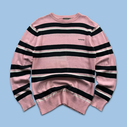 VINTAGE Y2K KICKERS STRIPED KNITTED JUMPER BABY PINK BLACK