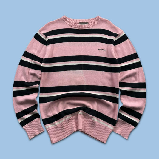 VINTAGE Y2K KICKERS STRIPED KNITTED JUMPER BABY PINK BLACK