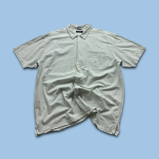 VINTAGE Y2K NAUTICA STRIPED SHORT SLEEVE SHIRT CREAM