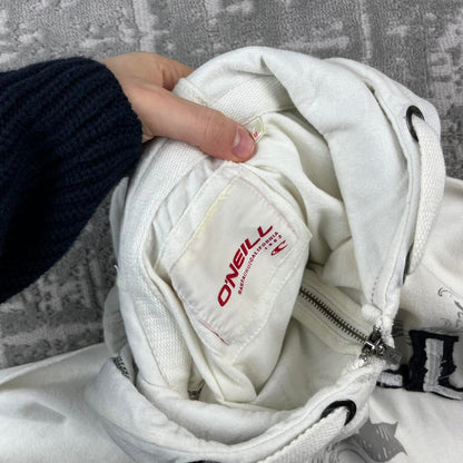 VINTAGE Y2K ONEILL SPELL OUT HOODIE WHITE