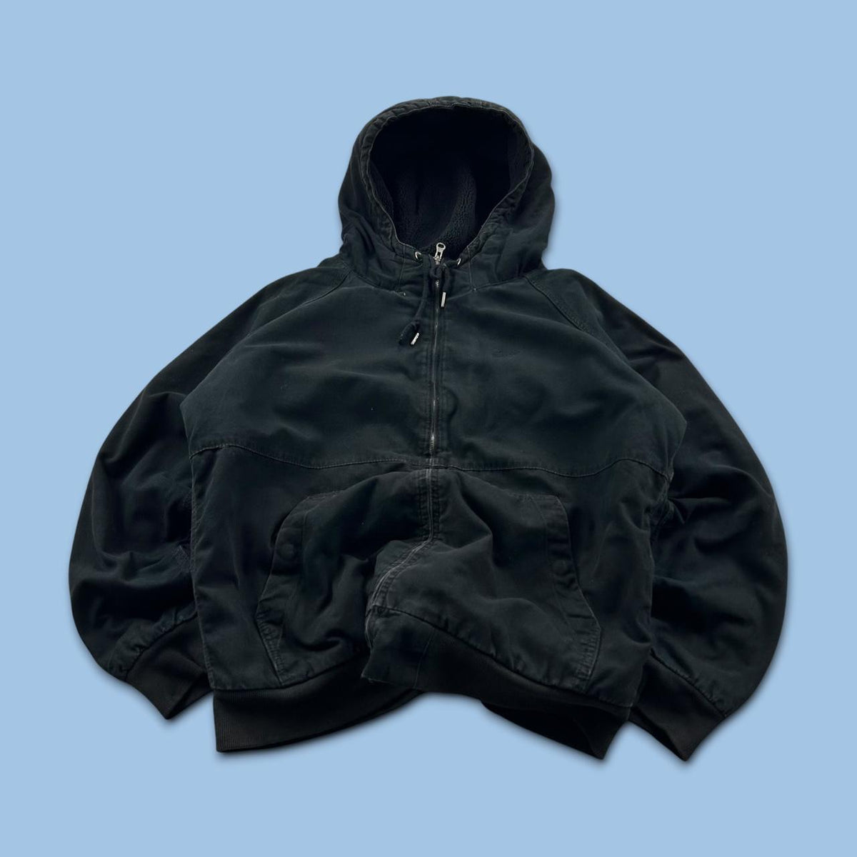 PULL & BEAR HOODED WORKWEAR BOMBER JACKET BLACK