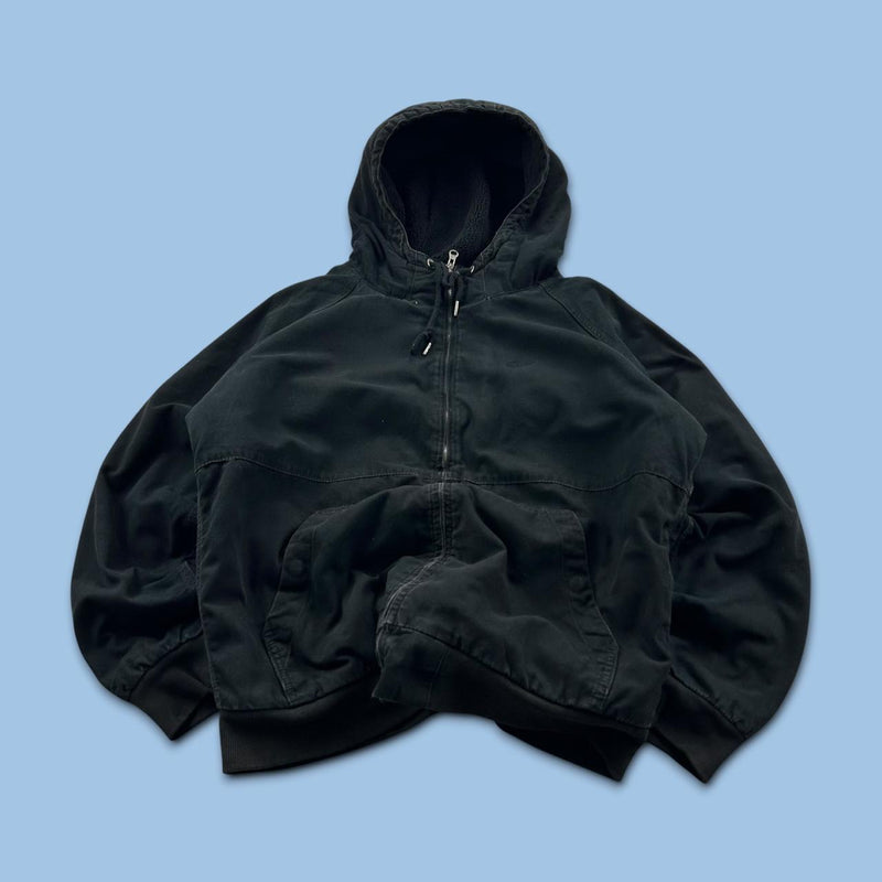 PULL & BEAR HOODED WORKWEAR BOMBER JACKET BLACK