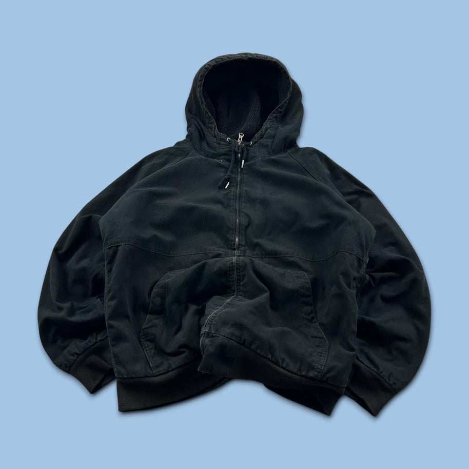 PULL & BEAR HOODED WORKWEAR BOMBER JACKET BLACK