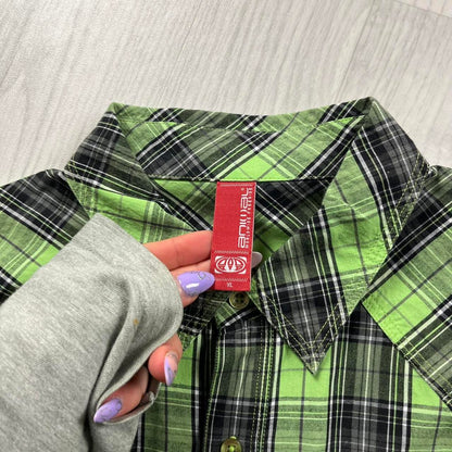 VINTAGE Y2K ANIMAL CHECKERED SHORT SLEEVE SHIRT GREEN