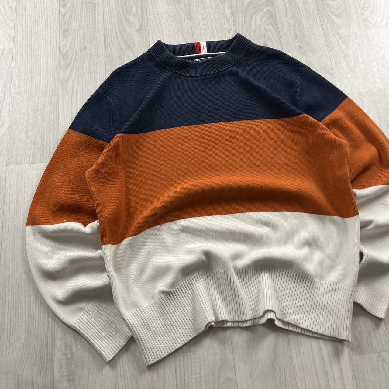 VINTAGE Y2K TOMMY HILFIGER CHUNKY STRIPED KNITTED JUMPER NAVY MULTI