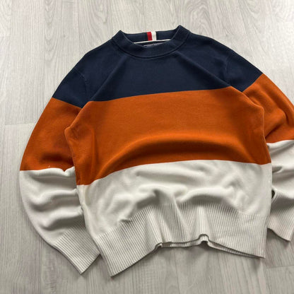 VINTAGE Y2K TOMMY HILFIGER CHUNKY STRIPED KNITTED JUMPER NAVY MULTI