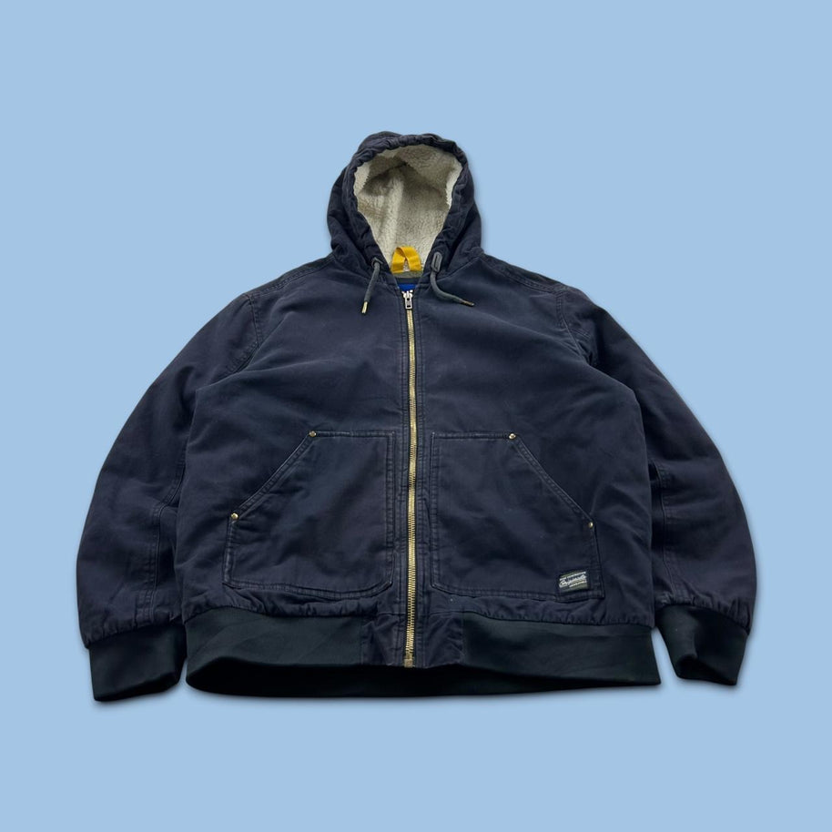 VINTAGE 00s JACK & JONES HOODED WORKWEAR BOMBER JACKET NAVY