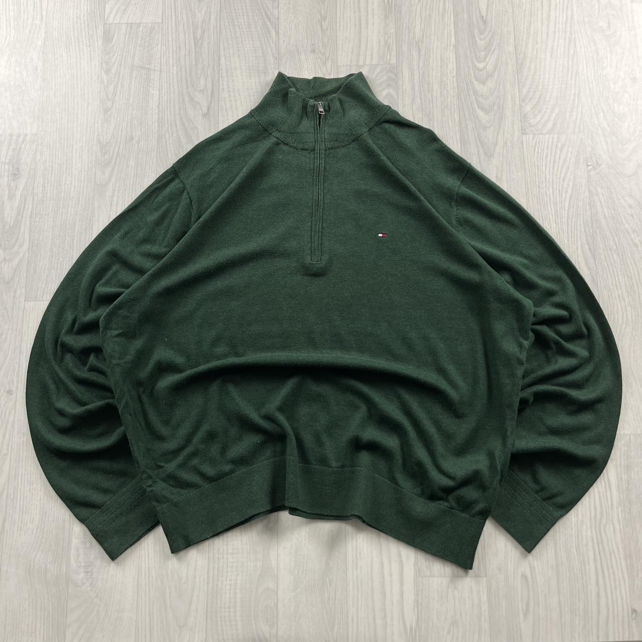 VINTAGE Y2K TOMMY HILFIGER QUARTER ZIP KNITTED JUMPER GREEN