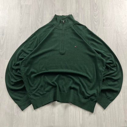 VINTAGE Y2K TOMMY HILFIGER QUARTER ZIP KNITTED JUMPER GREEN