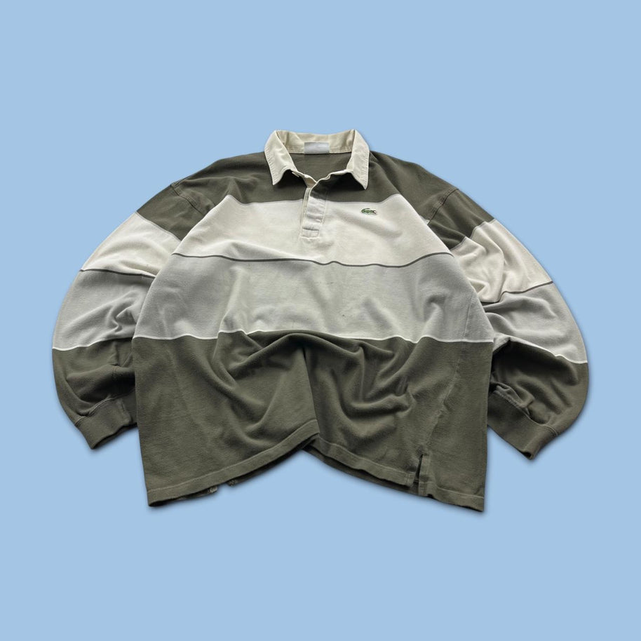 VINTAGE Y2K LACOSTE STRIPED LONG SLEEVE RUGBY POLO SHIRT KHAKI
