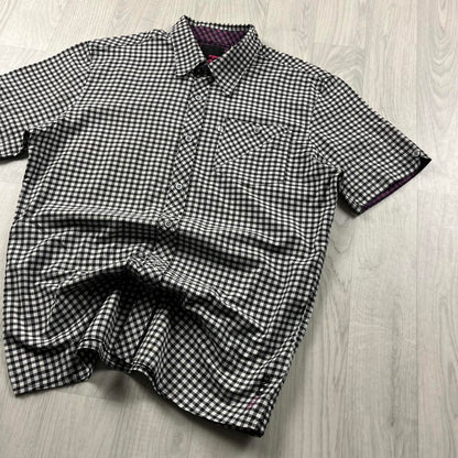 VINTAGE Y2K BILLABONG GINGHAM SHORT SLEEVE SHIRT BLACK WHITE